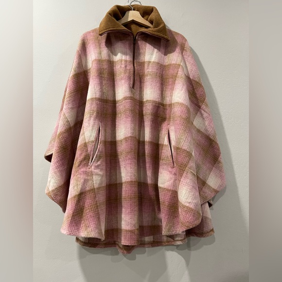 NWOT Free People Woodstock Brushed Blush Combo Plaid Poncho Pockets - Picture 7 of 7